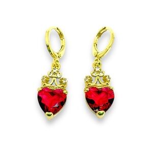 Elegant Red Heart Goldfilled Drop Earrings